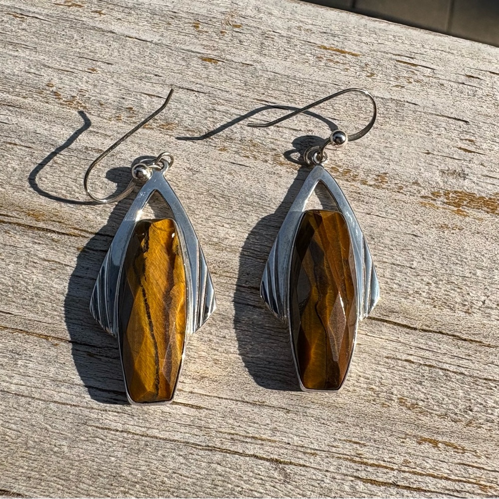 Jay King Tigers Eye & Sterling Silver Earrings - Picture 2 of 10